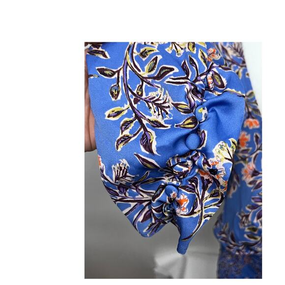 Free People Santiago Blue Floral Boho Peasant Crop Top Blouse Shirt Large - Picture 5 of 10